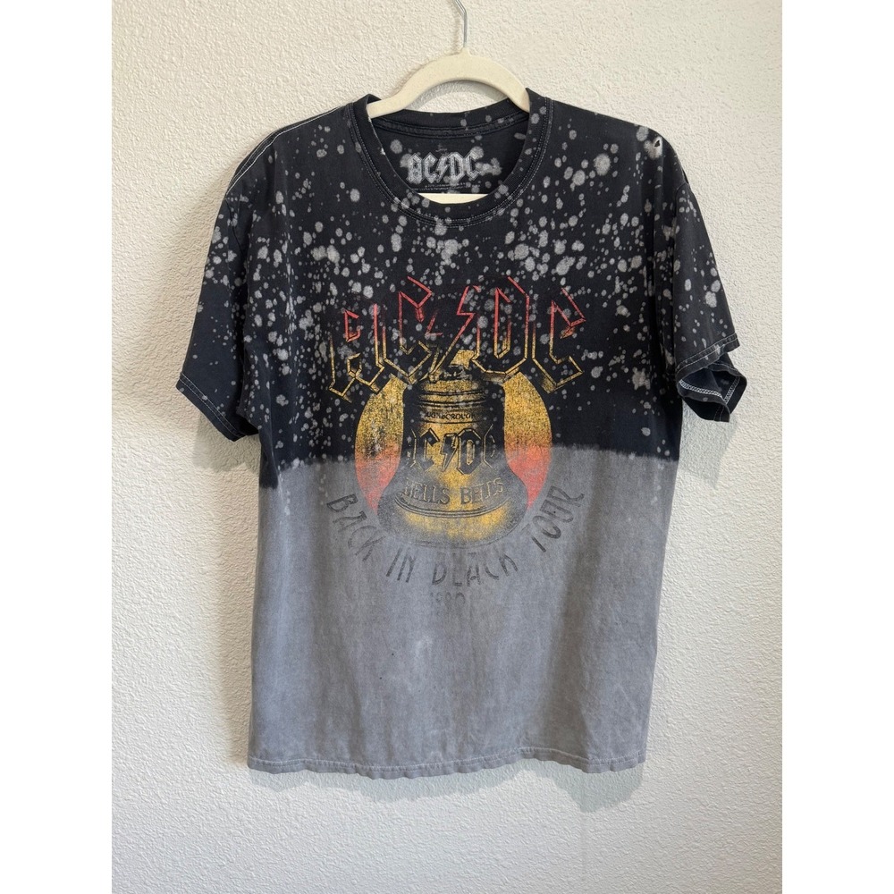 ACDC Graphic Bleached Tie Dye T Shirt Hells Bells Back In Black Tour Concert M